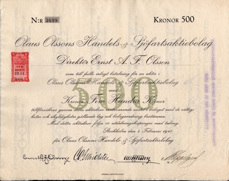 Olaus Olssons Handels & Sjöfarts AB, 500 kr, 1918