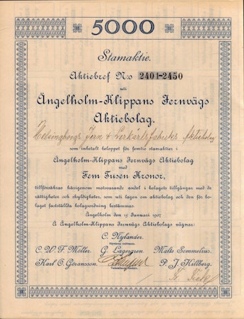 Ängelholm-Klippans Jernvägs AB, 5 000 kr