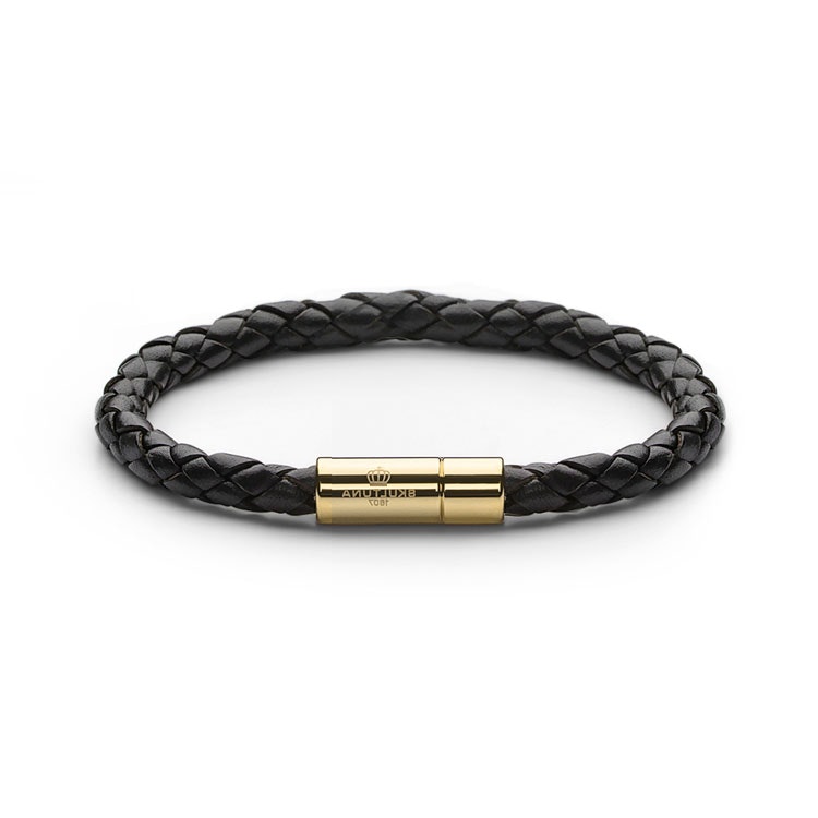 Skultuna Leather Bracelet Gold Black S REA