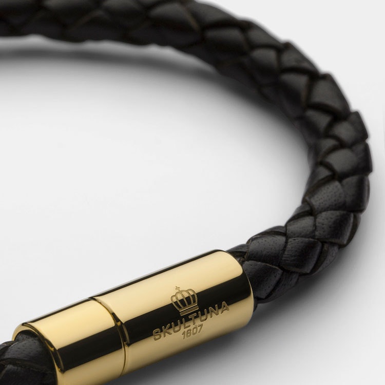Skultuna Leather Bracelet Gold Black S REA