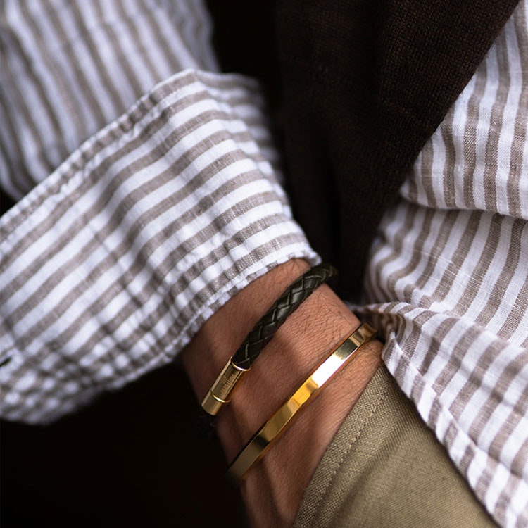 Skultuna Leather Bracelet Gold Black S REA