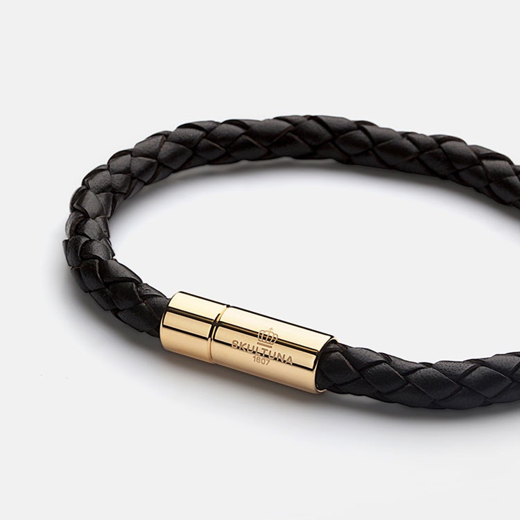 Skultuna Leather Bracelet Gold Black S REA