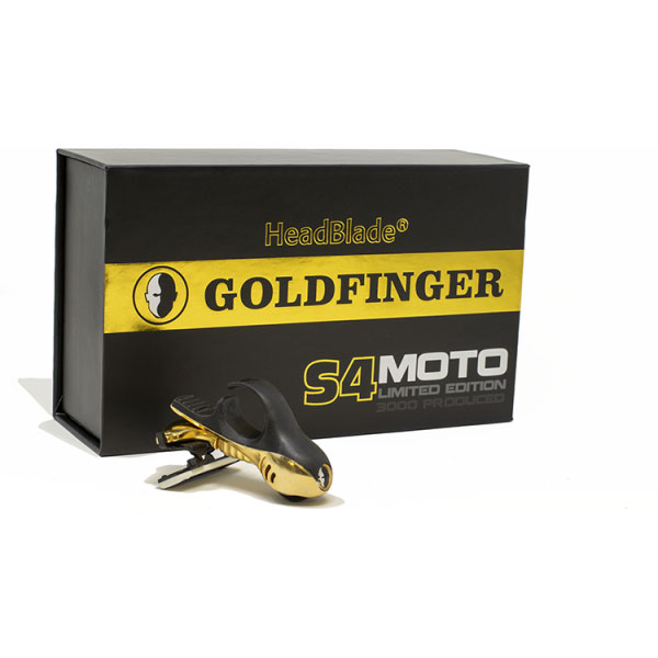 HeadBlade Razor Moto S4 GoldFinger, exklusiv Limited Edition hyvel i handpolerad rostfritt stål med guldplätering. Den perfekta presenten till den entusiastiska HeadBlade användaren!