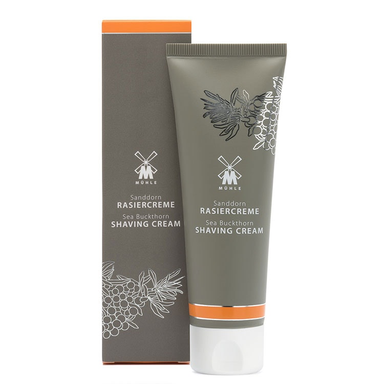 Mühle Shaving Cream Sea Buckthorn, rakkräm med havtorn rik på värdefulla C-vitaminer och antioxidanter.