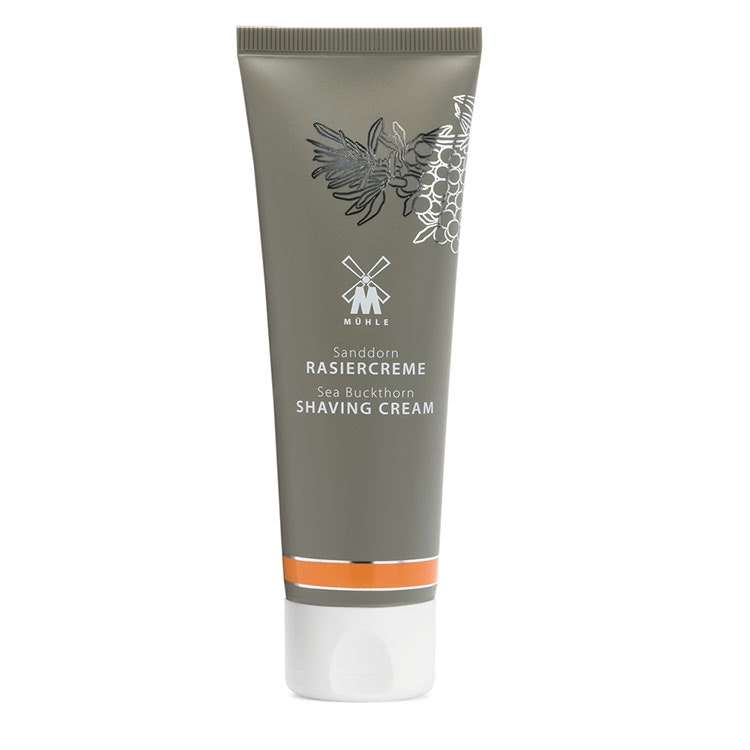 Mühle Shaving Cream Sea Buckthorn, rakkräm med havtorn rik på värdefulla C-vitaminer och antioxidanter.