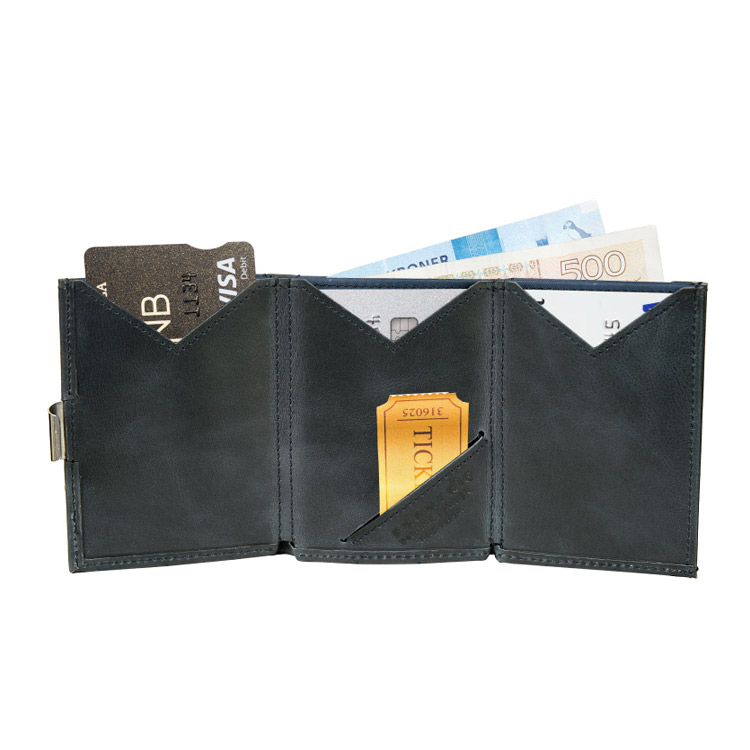 Exentri Wallet Blue, smart plånbok designad för kort, sedlar och kvitton.