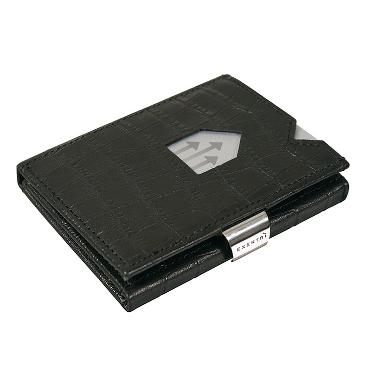 Exentri Wallet Caiman Black, smart plånbok designad för kort, sedlar och kvitton.