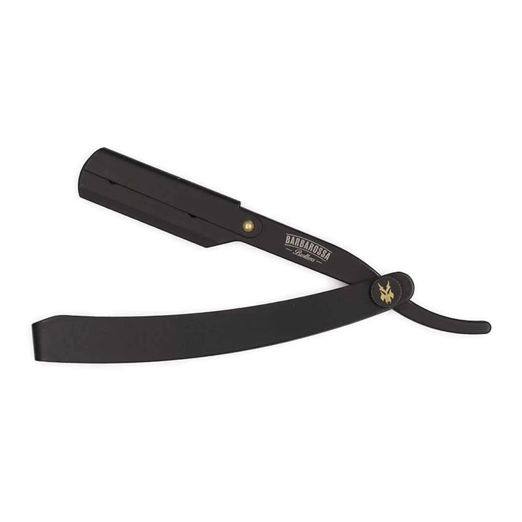 The Jolly Roger Black, smidig mattsvart rakbladskniv som är lätt att manövrera och forma skägglinjer med.