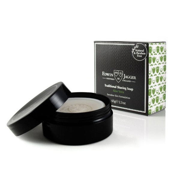 Edwin Jagger Aloe Vera Shaving Soap 65 g, Raktvål i ask med doft av Aloe vera