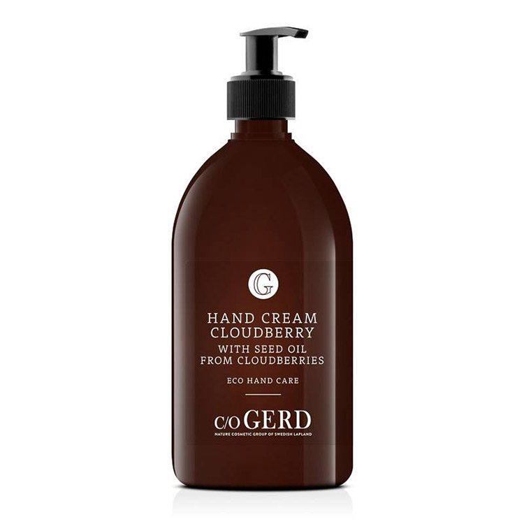 c/o Gerd Cloudberry Hand Cream 500 ml, lyxig och mjukgörande handkräm med fräsch doft av hjortron, rosenträ, grape och vaniljextrakt.