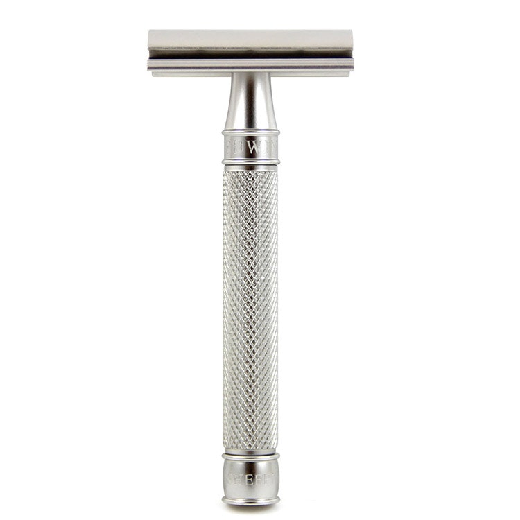 Edwin Jagger 3ONE6 Stainless Steel Knurled DE Razor, Premium hyvel i rostfritt stål med räfflat handtag.