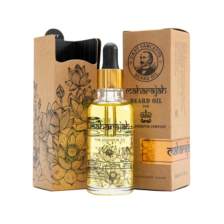 Captain Fawcett Maharajah Beard Oil 50 ml, en lyxig skäggolja för en kunglig finish. Inspirerad av indiska doftnoter i ett samarbete med The Jodhpur Company.