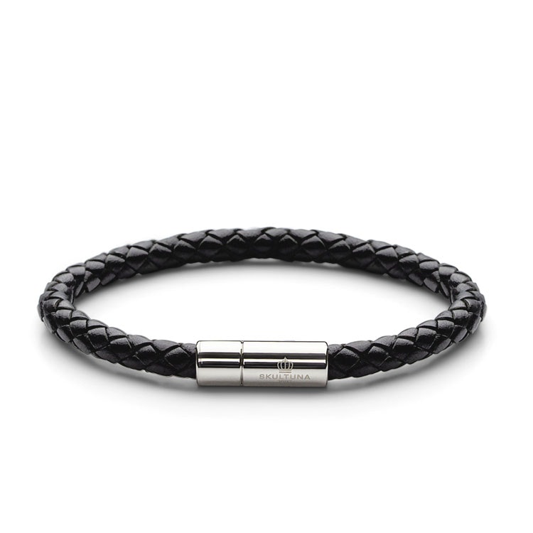 Skultuna Leather Bracelet Silver Black - GUAPO Butiken För Män