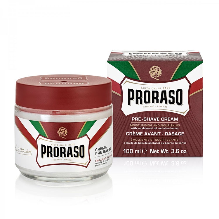 Proraso Pre-Shave Cream Nourishing Sandalwood and Shea Butter, Pre-shave kräm som mjukar upp även de kraftigaste skäggen innan rakning.