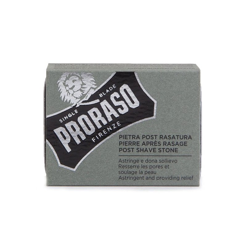 Proraso Post Shave Stone, alunsten som stoppar mindre blödningar vid små skärsår samt drar ihop porerna efter rakning.