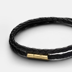 Skultuna Leather Bracelet Thin Gold Black