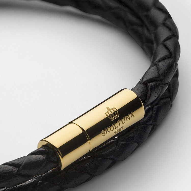 Skultuna Leather Bracelet Thin Gold Black