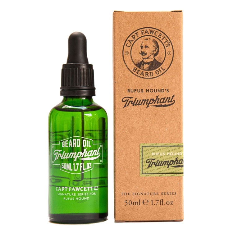 Captain Fawcett Rufus Hound's Triumphant Beard Oil, En lyxig skäggolja i en doft inspirerad av Englands blomstrande, gröna landsbygd.