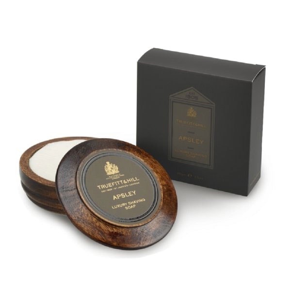 Truefitt & Hill Apsley Luxury Shaving Soap Wooden Bowl, raktvål med den förförande Apsley doften.
