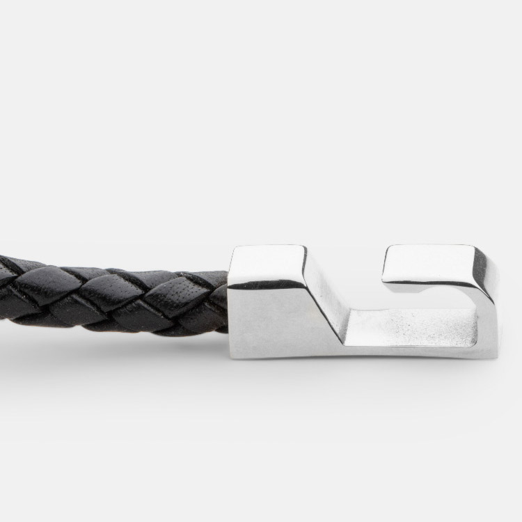 Skultuna Hook leather Bracelet Polished Steel Black