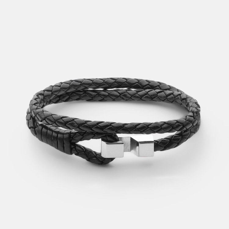 Skultuna Hook leather Bracelet Polished Steel Black