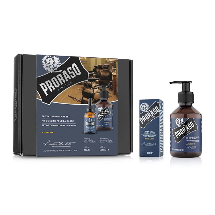 Proraso Gift Set Duo Azur & Lime Beard Oil + Wash