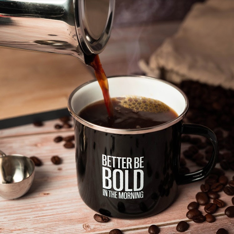 Better Be Bold Enamel Mug No More Bad Hair Days