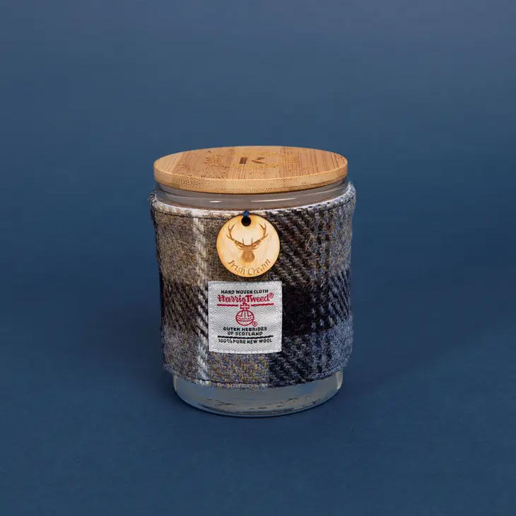 Created By The Ridleys Irish Cream Candle with Harris Tweed Sleeve