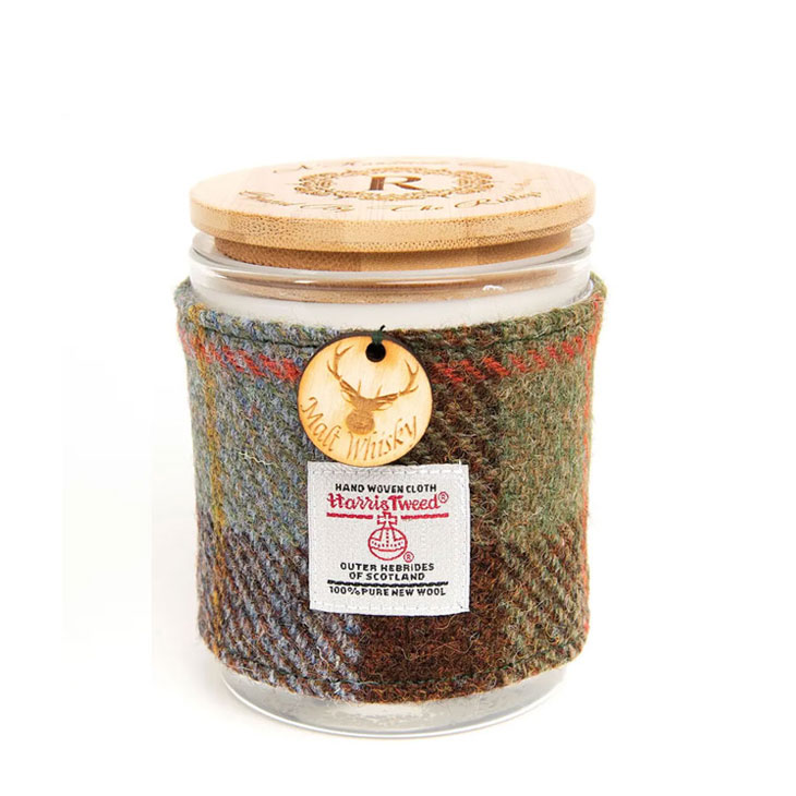 Created By The Ridleys Malt Whisky Candle with Harris Tweed Sleeve