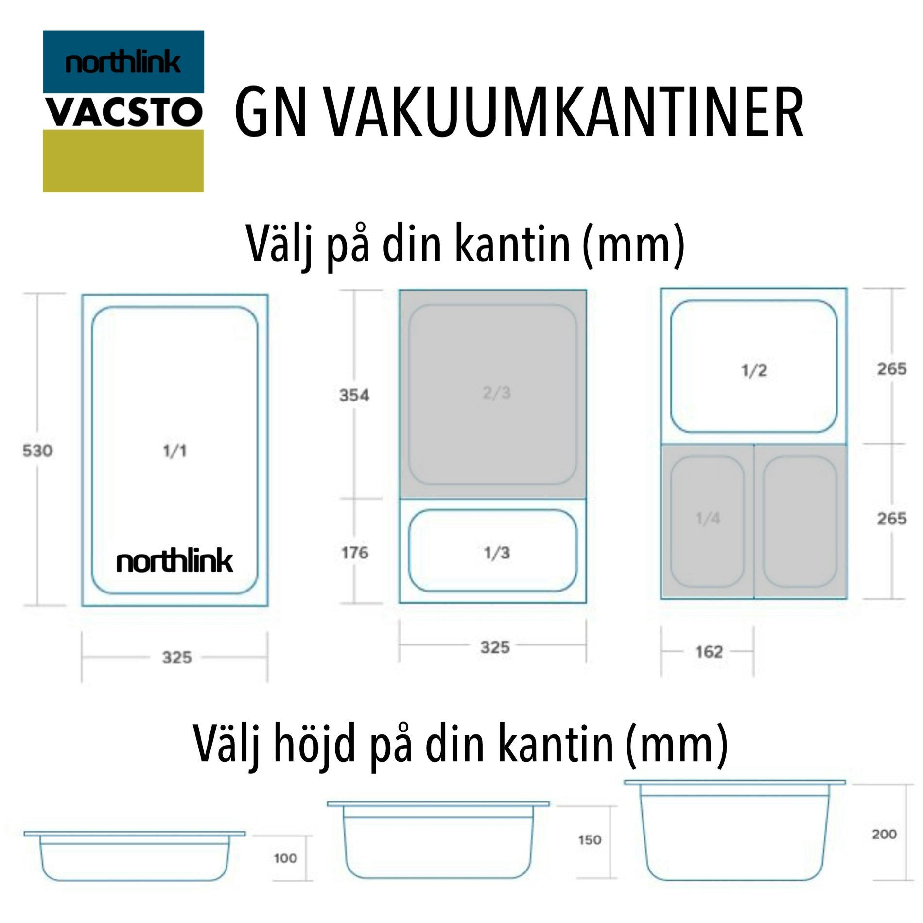 Vacsto Vakuum Kantin GN 1/3 h150 rostfri met. 0,8 bar