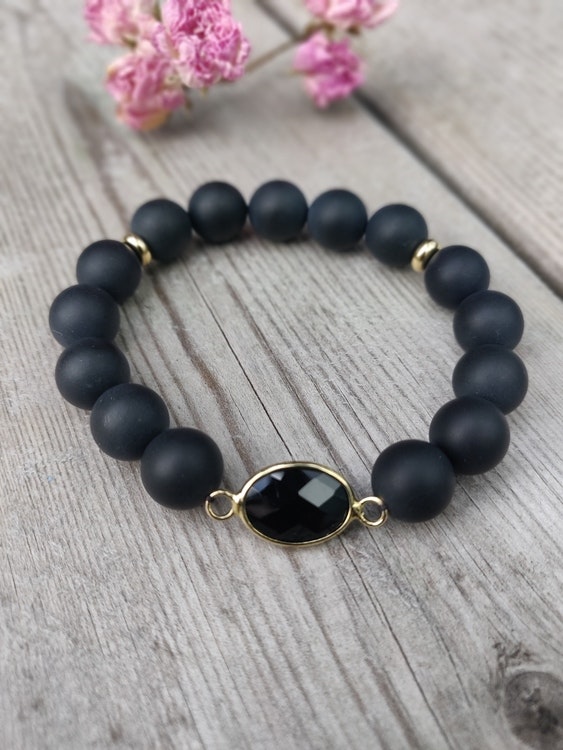 Armband - gråsvarta matta agater