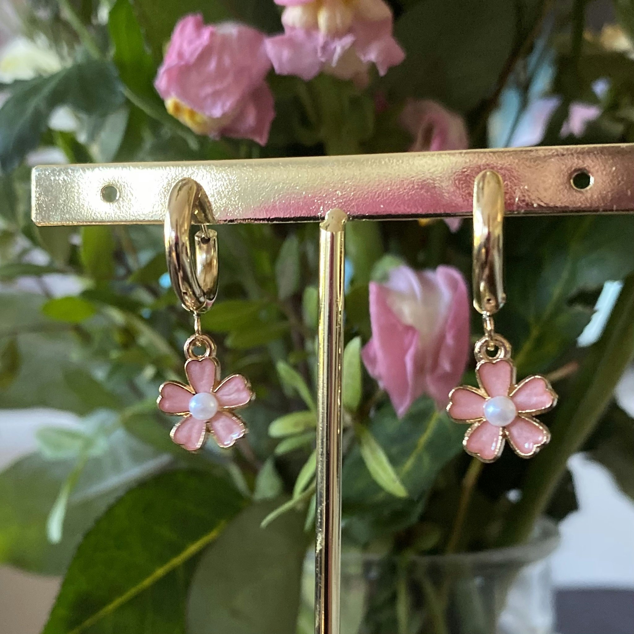Örhängen - blommor rosa