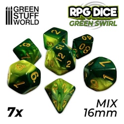 7x Mix 16mm Dice - Green Swirl