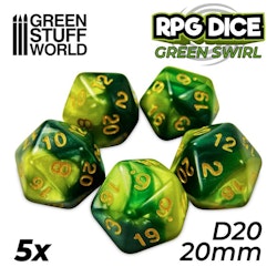 5x D20 20mm Dice - Green Swirl