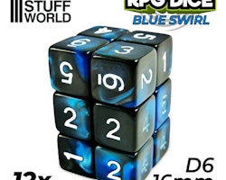 12x D6 16mm Dice - Blue Swirl