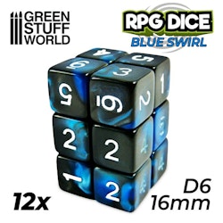 12x D6 16mm Dice - Blue Swirl