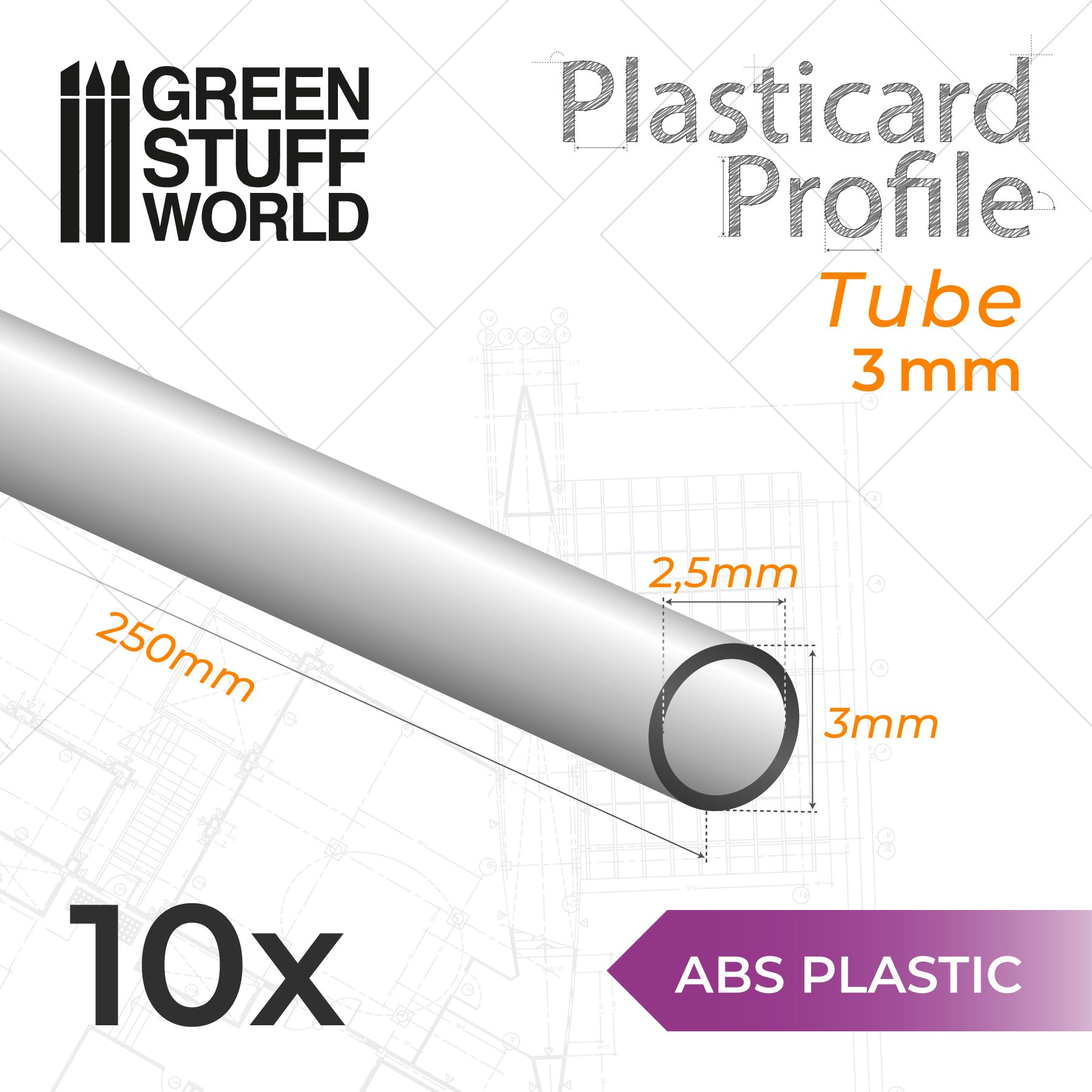 ABS Plasticard - Profile TUBE 3 mm