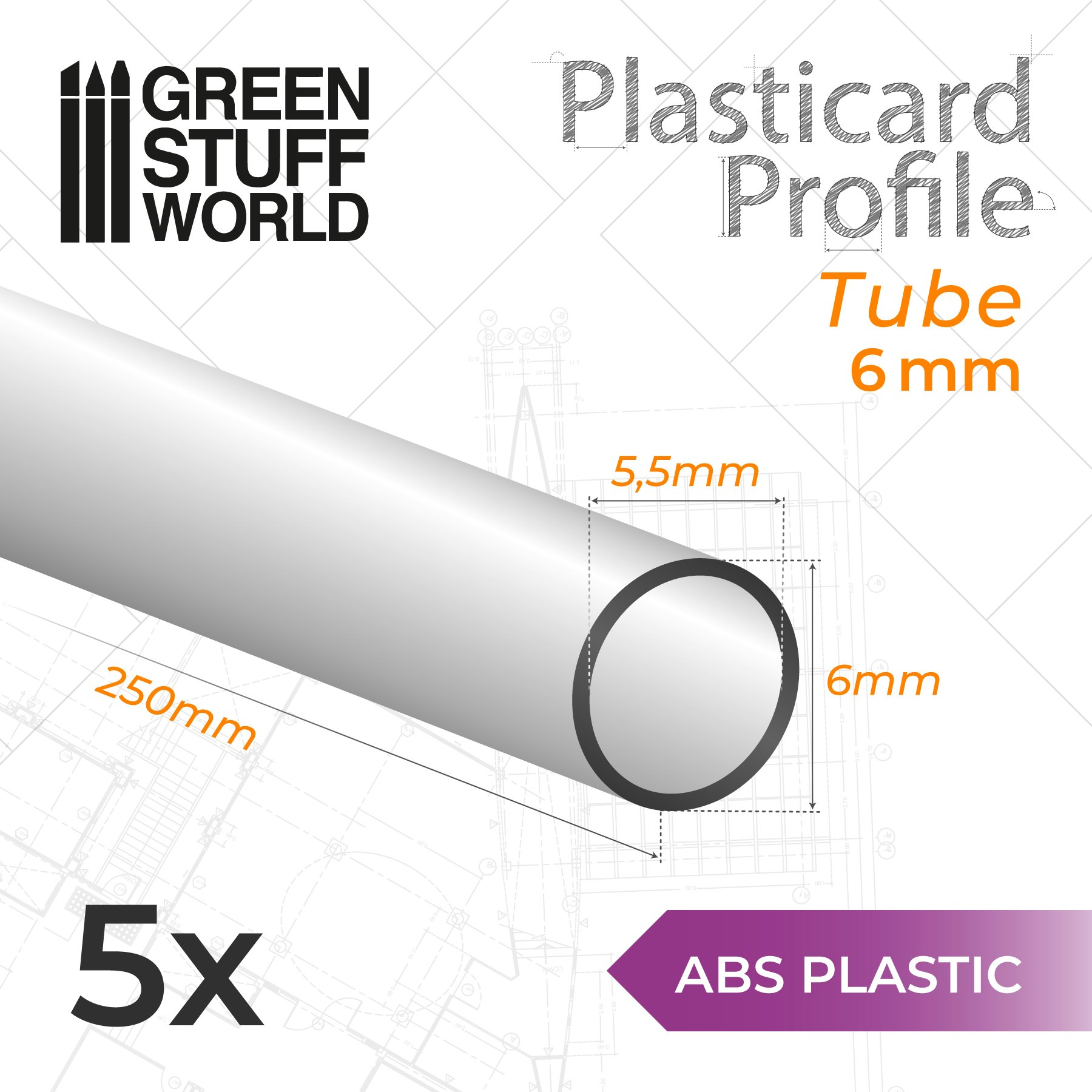 ABS Plasticard - Profile TUBE 6mm