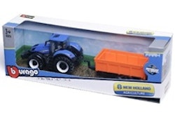 BURAGO Tractor w/tipping trailer N.H T7.615 10cm blue