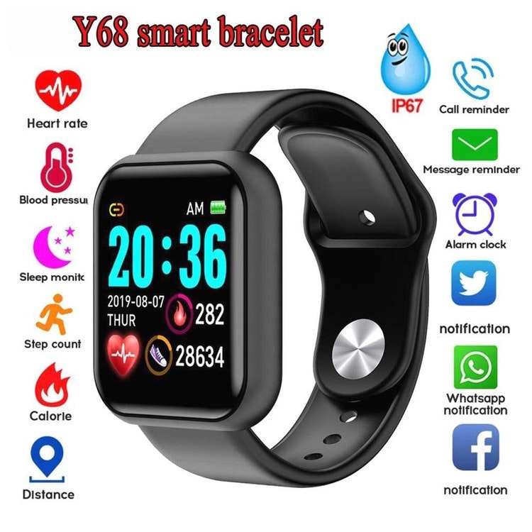 D20 pro smartklocka herr-sport bluetooth-armband blodtrycksräknare hjärtfrekvens fitnessarmband tracker - svart