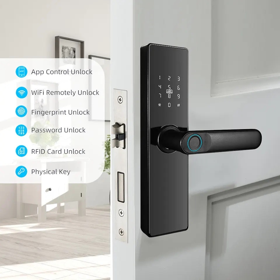 Tuya smart dörrlås med Alexa & Google Home till ytterdörr.
