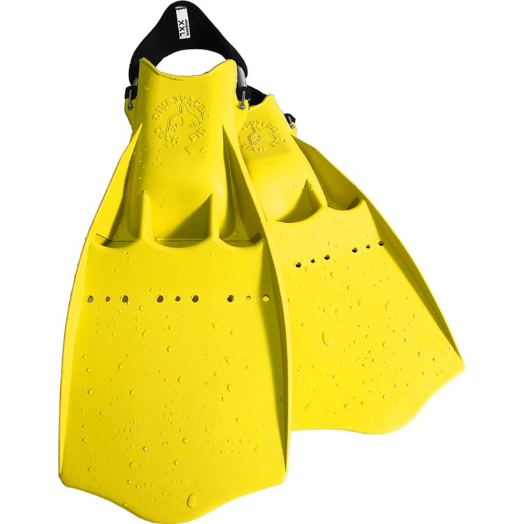 Dykfena i gummi med hälrem för torrdräktsdykning - Divesystem tech fin gul