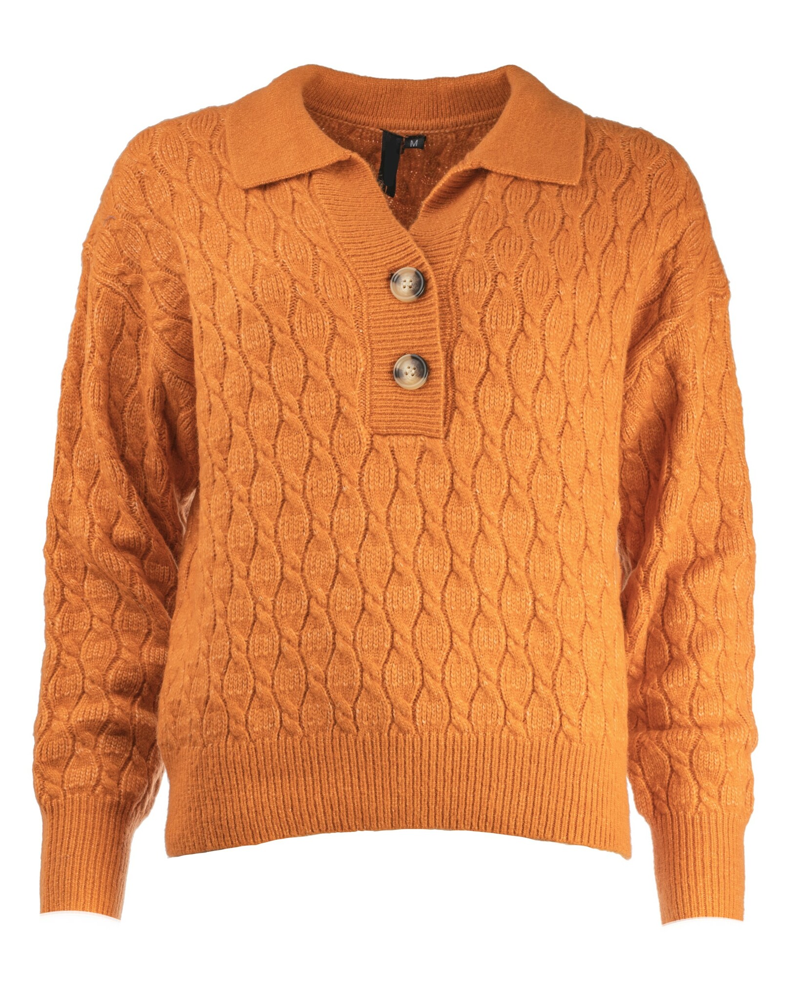 Fin orange stickad tröja med knappar och krage I Orange stickad tröja I Stickad tröja orange I Höstmode stickat dam