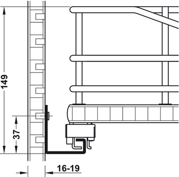 Kesseböhmer - Utdrag till underskåp med hel botten, för placering bakom dörr - finns till skåp 450, 500 och 600 mm