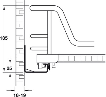 Kesseböhmer - Innerutdrag till underskåp med hel botten, för placering bakom lådfront - finns till skåp 400, 450, 500 och 600 mm - Ej för fäste i lådfronten