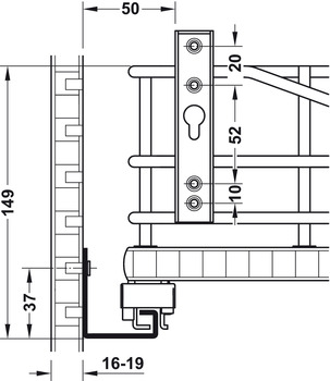 Häfele - Frontutdrag till underskåp med wire-botten för montering i lådfront