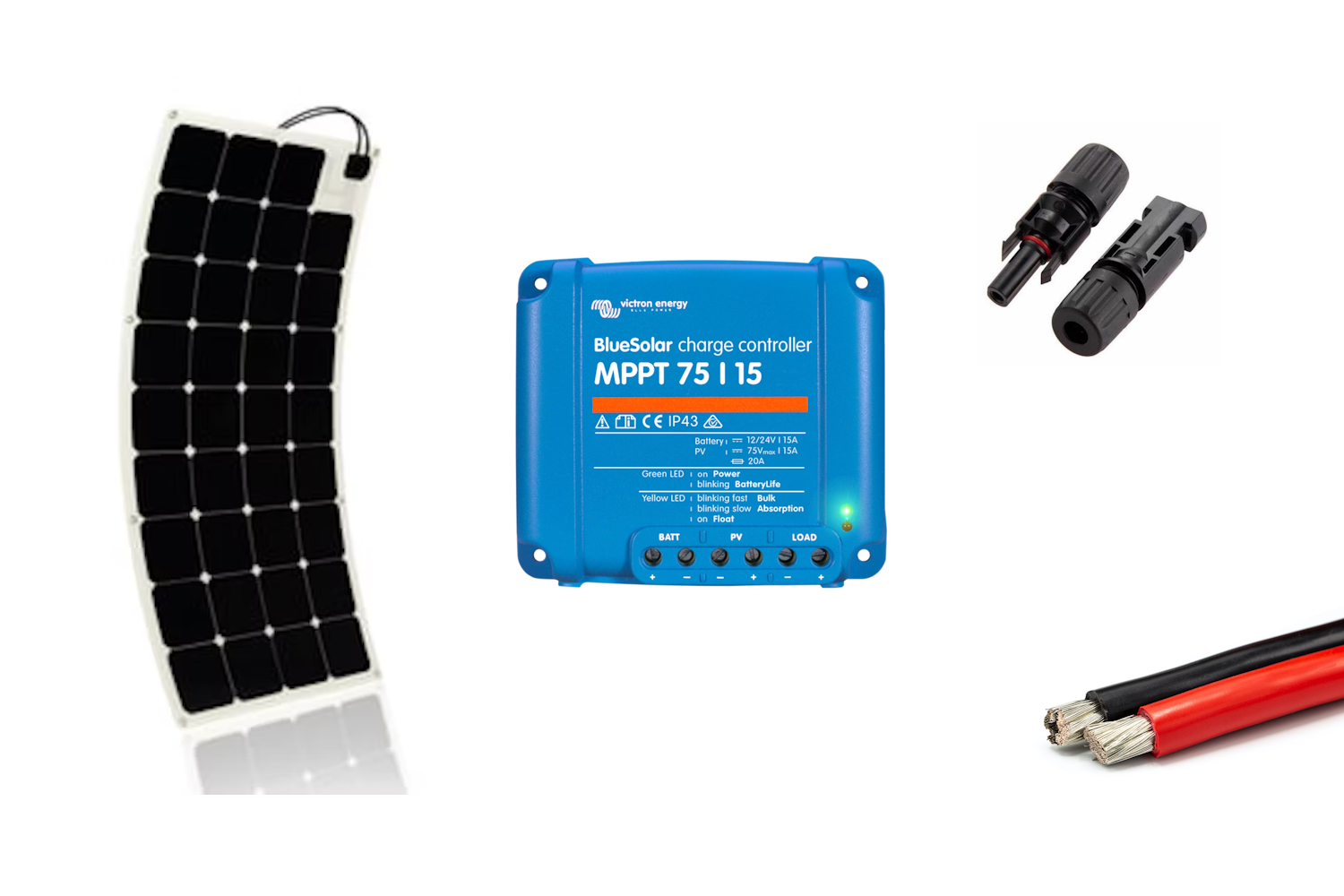 SOL-GO - Solpaket 160W, BlueSolar 7515, 6M kabel och MC4 kontakter