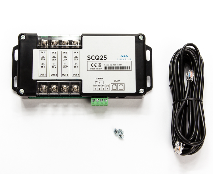 SIMARINE S004 - SCQ25T Quadro shunt 4x 25A + tank. Measures current/voltage/tank. 4x consumer and 7x analog