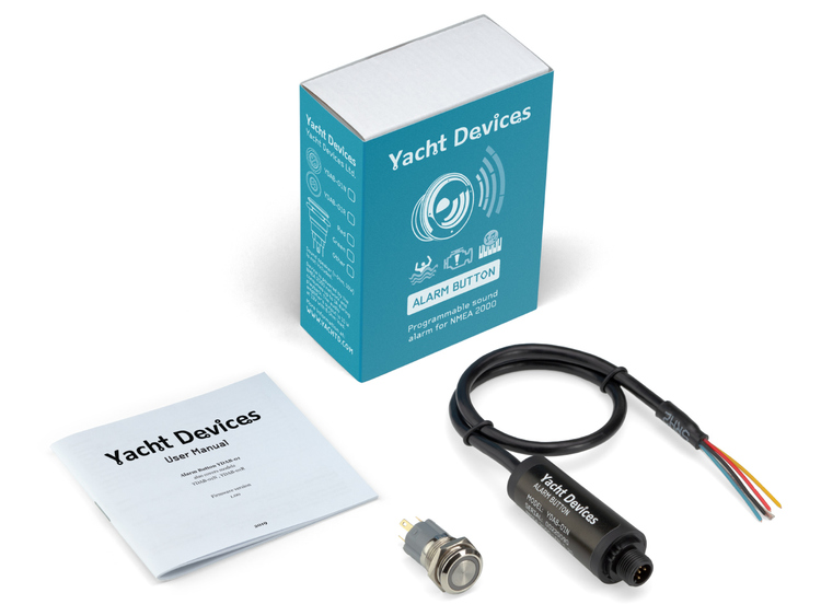 Yacht Devices YDAB-01N - Alarm unit for NMEA 2000. Includes button with LED indication. Connects to a speaker (not included)
