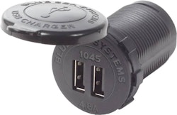  Blue Sea Systems - USB-liitäntä x2 (musta) 12/24V, 48A, pyöreä (bulkki)